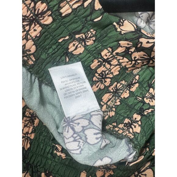 Kachel Anthropologie Ruffle Top Green Floral Smocked Waist Long Sleeve Sz 10 - Picture 5 of 5